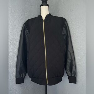 Black Quilted Bomber Jacket